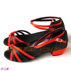 少儿女童拉丁舞鞋\/儿童缎面拉丁舞蹈鞋\/女孩黑