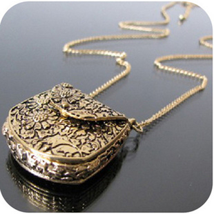  金冠 H>复古 精美雕花金属包包 项链 毛衣链30g