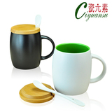 瓷元素 杯子 带盖 马克杯 带勺 磨砂杯子 陶瓷杯 咖啡杯