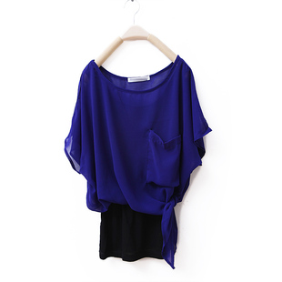 Spring/summer 2012 new Korean character set of 2 with solid color vest with bat sleeves chiffon shirt short sleeves WT1451