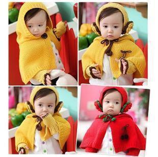  儿童毛线帽子 韩国新年宝宝围巾帽子手套三件套 手套 披风