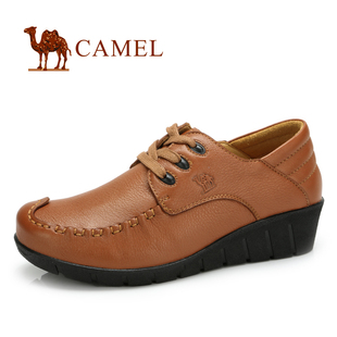  Camel 骆驼 头层牛皮 坡跟休闲女单鞋 舒适新款妈妈鞋 81379600