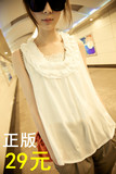 2012新款女花苞领边百搭OL气质雪纺衫背心无袖T恤上衣白色正版