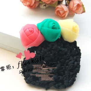  狂欢韩国进口儿童发饰 雪纱玫瑰花款发网 跳舞必备 特价