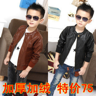 秋冬新款韩版童装 男童PU加厚皮衣加绒外套 儿童夹克
