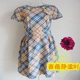 依恋EANDL专柜正品代购 2012夏蓝色格连衣裙EEOW22451C OW22451C
