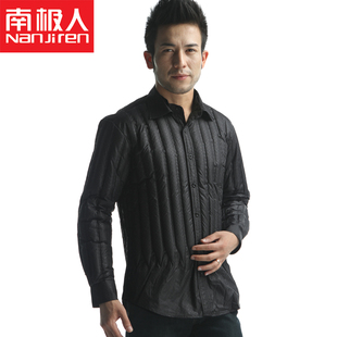  南极人 新款商务休闲男士羽绒衬衫衬衣可拆卸领修身长袖保暖衬衫