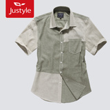 【Justyle】时尚凉爽一夏麻棉撞色男士短袖衬衫