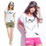 2012夏装新品  韩版两件套短袖短裤字母印花休闲运动套装女款