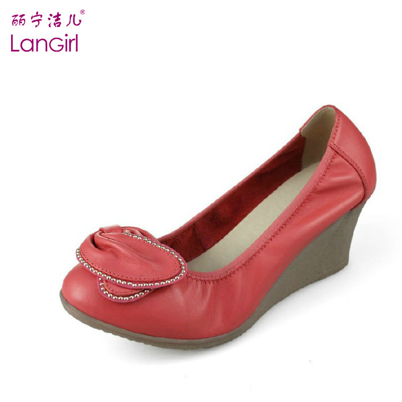 丽宁洁儿 春款新品 真皮坡跟单鞋高跟鞋休闲鞋 牛筋底女鞋 2019