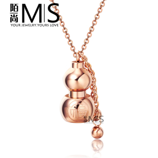  陌尚正品 镀18K玫瑰金福禄寿立体葫芦项链女韩版彩金短链锁骨链