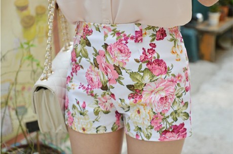 2014夏新款韩版直筒碎花<em>短裤</em>女<em>大码复古高腰</em>