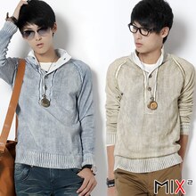 MIX2秋冬季时尚染色大V领直筒紧收口开领全棉针织衫 L03M12D1