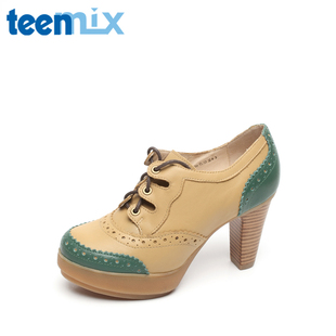  【活动】Teenmix/天美意 软牛皮6CI24D高跟鞋女单鞋春季正品绑带