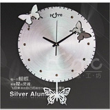 灵家home时尚创意客厅静音艺术挂钟表3D金属钛银铝飞舞的蝴蝶包邮