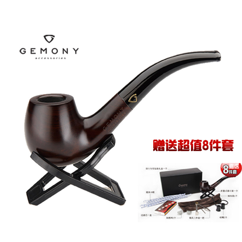 新品包邮 进口黑檀木 复古烤漆弯烟嘴手工烟草<span class=H>烟斗</span>烟具 送8件套装