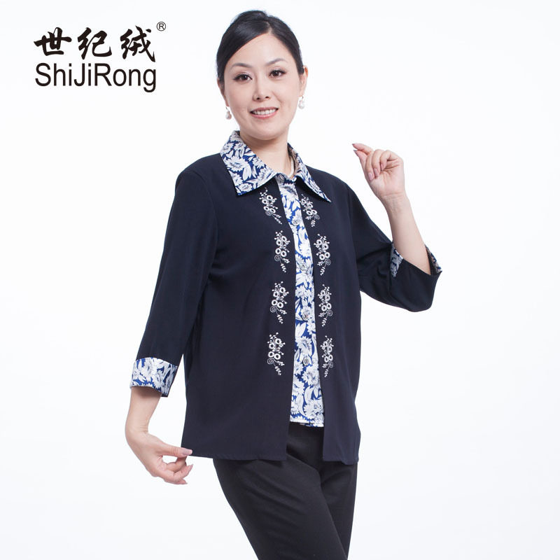 世纪绒2012秋季新款中老年服饰中年妈妈装假两件套七分袖翻领衬衫