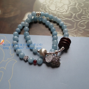  PH7‘S专柜925纯银正品 天然海蓝宝手链 苹果出入平安八卦图 二圈