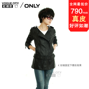 2011 新款女装ONLY 秋冬款两穿中长款真皮衣风衣111310021 080