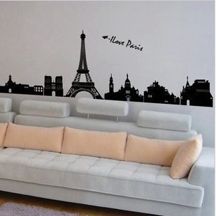 墙贴客厅卧室墙纸巴黎铁，塔城市剪影贴纸墙画品质精雕非印刷品