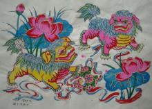 杨家埠木版年画/狮子滚绣球197/杨洛书