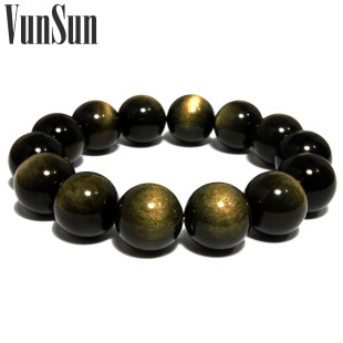  VunSun 天然水晶饰品 黑曜石水晶手链男士招财辟邪金曜石手链正品