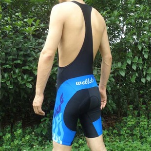 wellcls 蓝色火焰骑行背带裤 自行车裤 骑行裤 连体骑行服