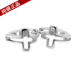  银之行 时尚空心十字架925纯银男士耳扣 女士 韩国银饰品24084