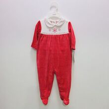 【小苹果】法国absorba圣诞节天鹅绒婴儿包脚长袖哈衣 爬服连体衣