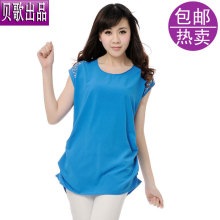 2012夏季新款韩版<span class=H>中长</span>款修身大码淑女休闲短袖T恤女<span class=H>雪纺</span><span class=H>衫</span>T50301