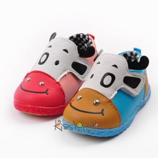  春秋季新款男女宝宝鞋婴儿童单鞋可爱立体卡通奶牛PU皮鞋 0-2岁