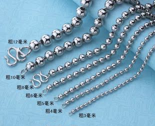  包邮 925纯银佛珠圆珠链 韩版男士项链 纯银项链女 镀白金 不掉色