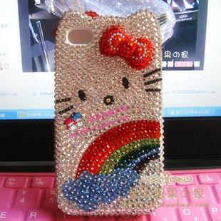 唐嫣同款彩虹kitty iphone4 4S手机壳 水钻 手机