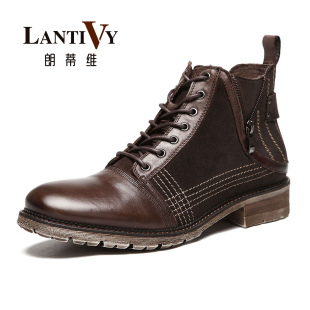  Lantivy/朗蒂维 英伦复古男式真皮牛仔靴 时尚韩版男靴 牛皮靴子
