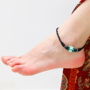  凤凰涅磐脚链 女 内花琉璃珠 原创手工编织DIY 民族风饰品