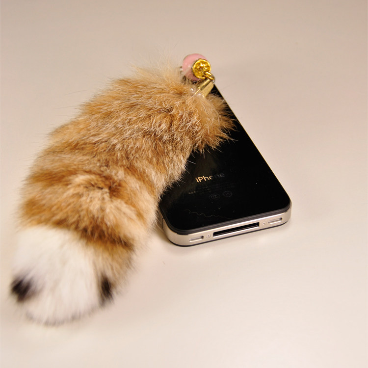 实拍 15cm iphone 4s 猞猁尾巴皮草 <span class=H>手机</span>挂件<span class=H>挂饰</span>品 钥匙包包扣链