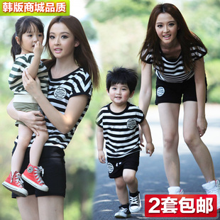 亲子装夏装全家装一家三口家庭装韩版母子装母女装T恤运动套装