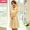 2023年韩版女装蕾丝雪纺娃娃领中款夏季修身连衣裙短袖公主