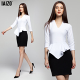 七格格 IAIZO高端 女士黑白拼接 V领连衣裙 11B30004