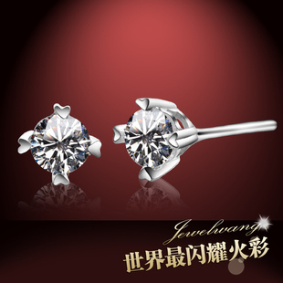  JewelWang专柜四爪雪花sona钻仿真钻石925银镀白金耳环耳饰耳钉女