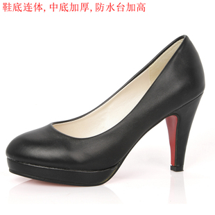  新款四季必备简单大方防水台职业高跟女鞋单鞋婚鞋红色黑色白色