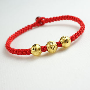 24K黄金 999千足金<em>转运</em>珠 男士<em>女士</em> 红绳手链