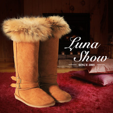 LUNA 设计型罗马牛皮狐狸毛高筒女靴子 潮人雪地靴 女 XZ00278