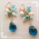孔雀蓝水晶泪滴珊瑚耳环耳夹耳