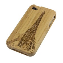 JDT iPhone4手机壳 iphone4s外壳竹子竹制保护套 埃菲尔铁塔雕花