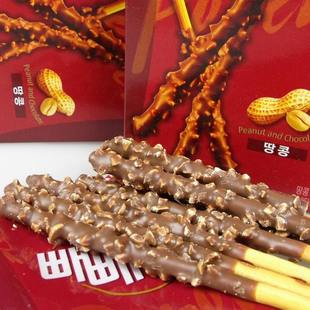  限区包邮韩国进口食品零食 光棍节饼干 乐天 巧克力花生棒盒装32g