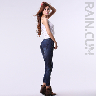 Rain.cun/然与纯女春装松紧裤脚品牌风暴潮中腰九分牛仔裤
