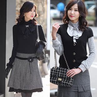  品牌特卖 styleonme 春装韩版女装荷叶边针织衫送胸针9943