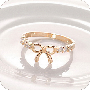  美丽传说 韩国饰品批发 新款 韩版蝴蝶结镶钻戒指 女 指环