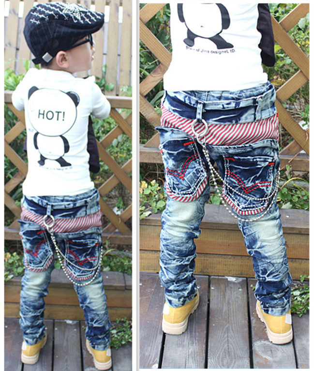 韩版超炫雪花水洗假低腰拼接立体<em>屁</em>兜儿童<em>牛仔</em>